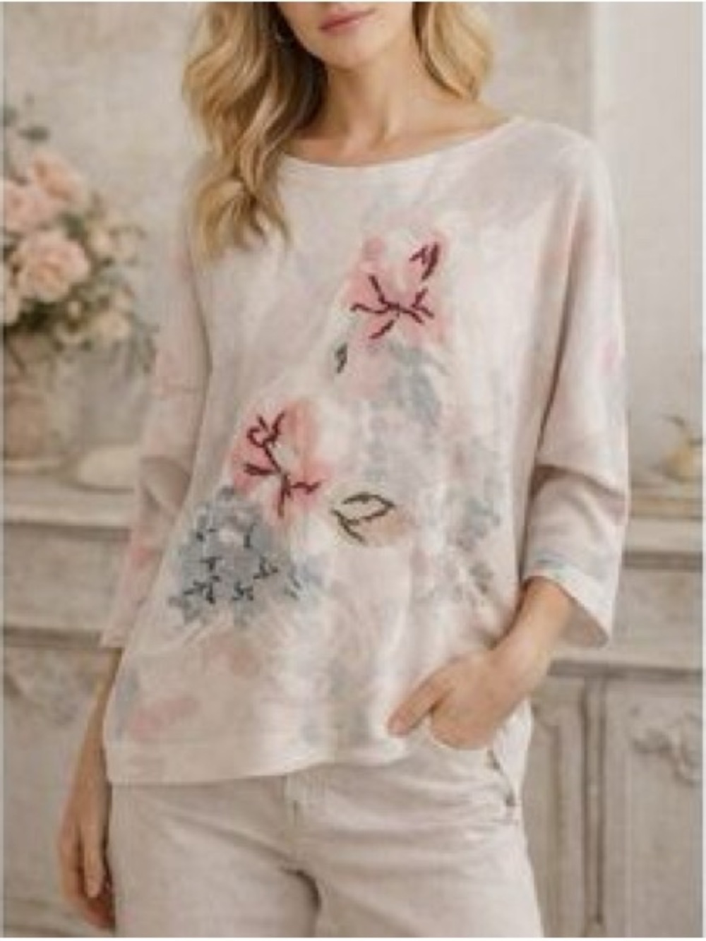 Sioni Floral Embroidered Dolman Sweater